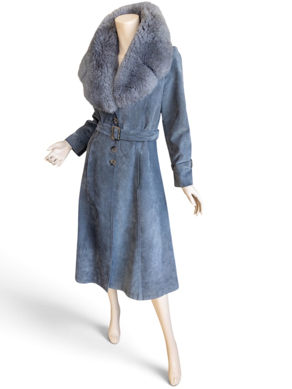 Vintage 1970s Avanti Gray Suede Coat with Shearling Collar